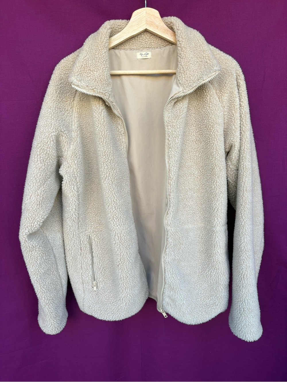 J. Galt California Cream Sherpa Teddy Fleece Zip Jacket Oversized